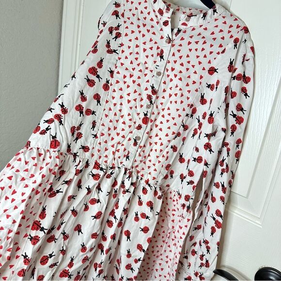 Stella McCartney Kids White Red Ladybug Heart Button Down Shirt Dress Girly Cute - Picture 3 of 9